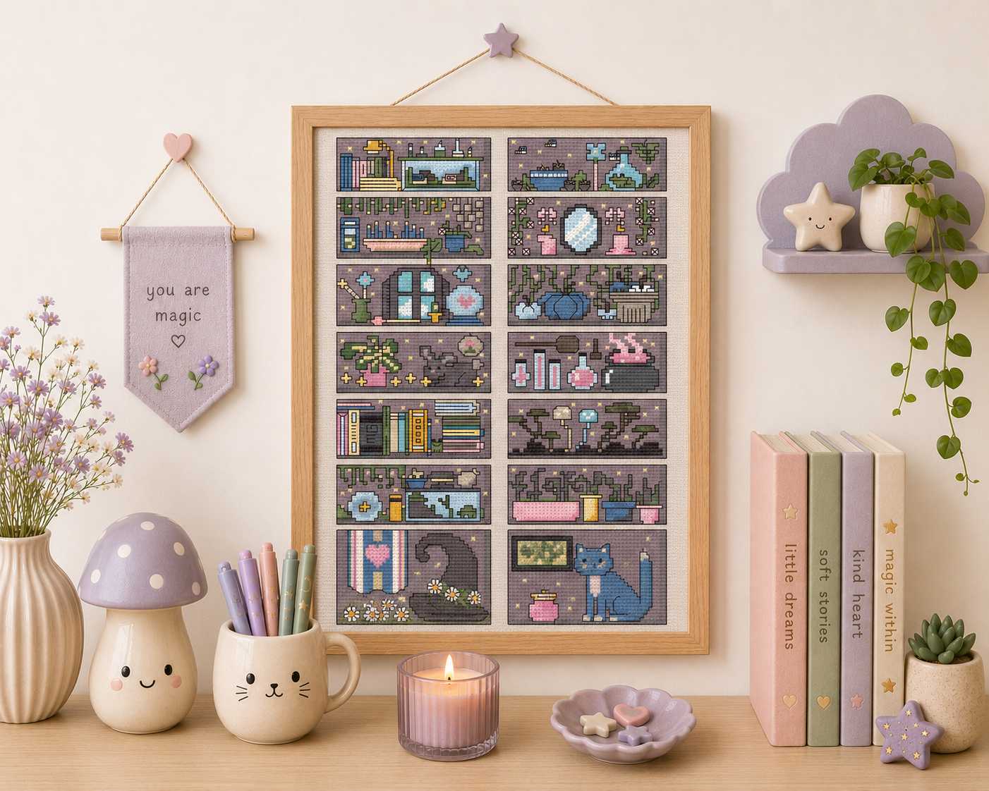Cozy Witches Bookcase Cross Stitch Pattern - Image 4