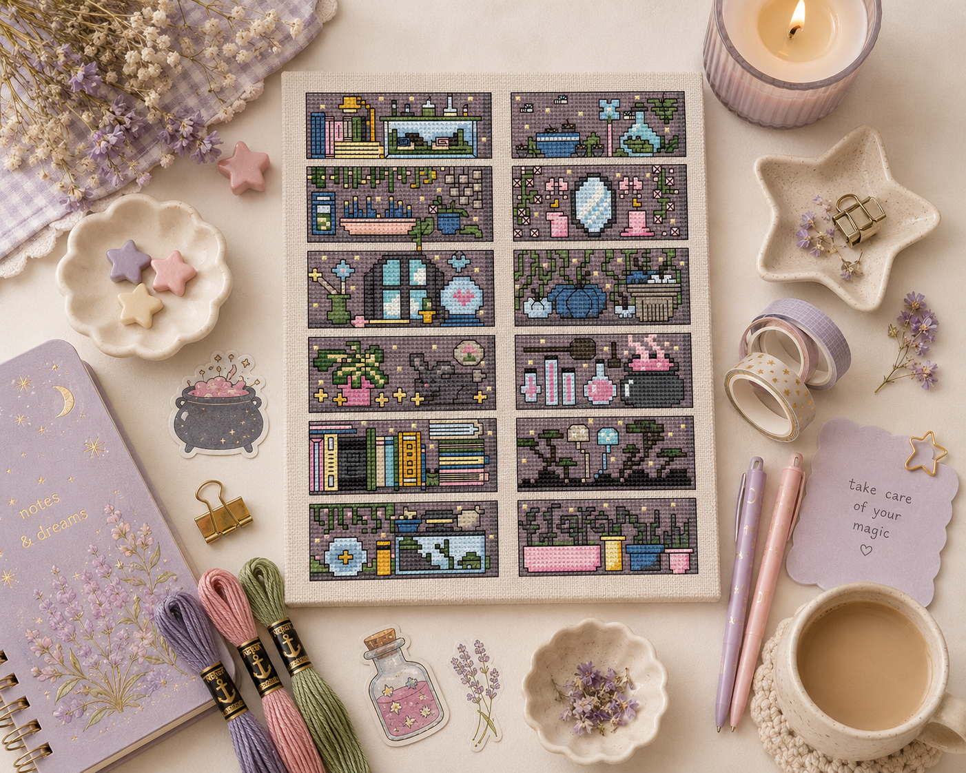 Cozy Witches Bookcase Cross Stitch Pattern - Image 2