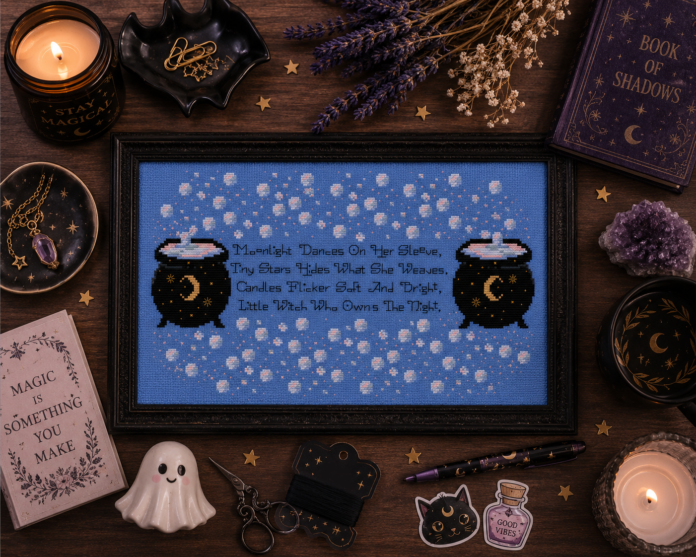 Little Night Witch Cross Stitch Pattern