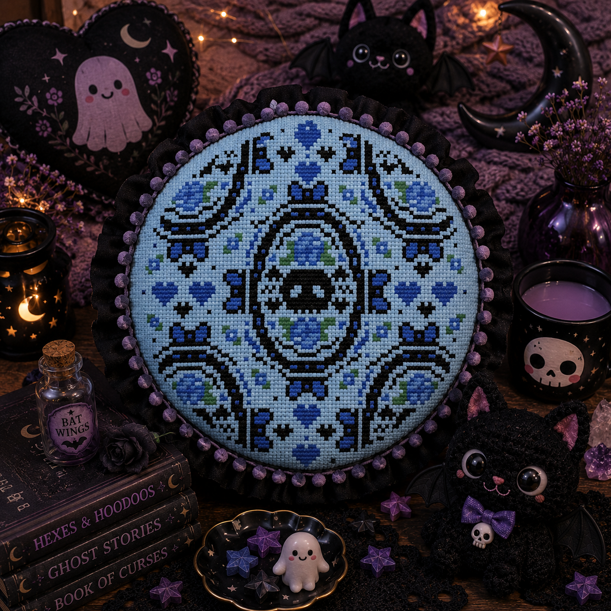 Skulls and Blue Rose Cross Stitch Pattern - Image 4