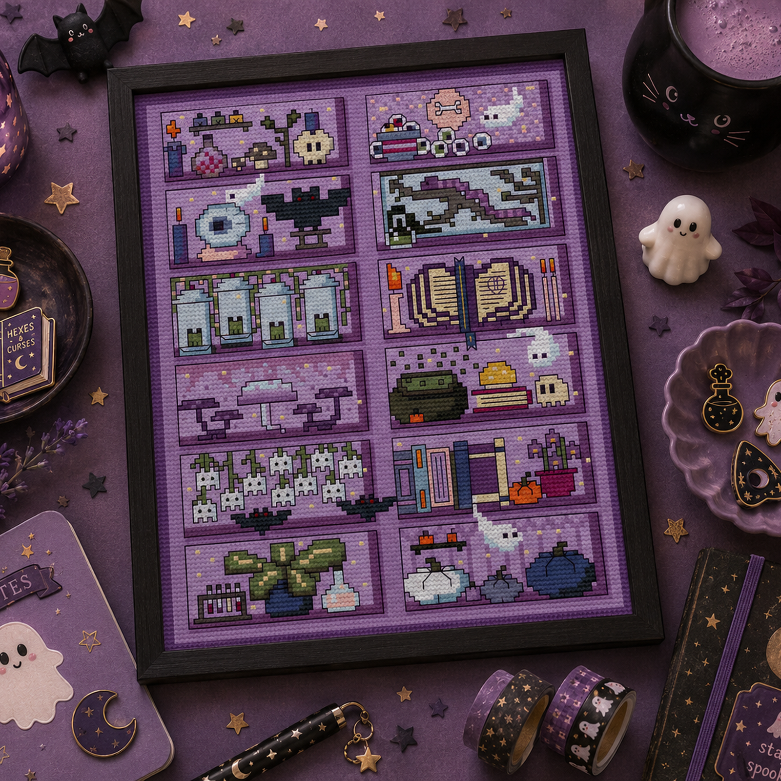 Spooky Witch Bookcase Cross Stitch Pattern - Image 4
