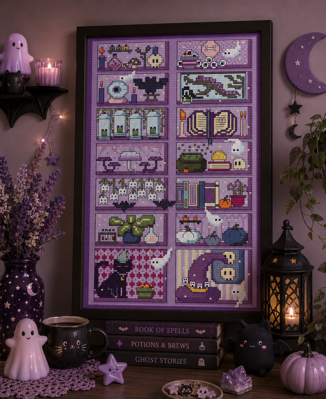 Spooky Witch Bookcase Cross Stitch Pattern - Image 3