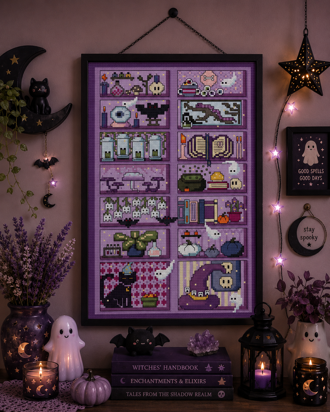 Spooky Witch Bookcase Cross Stitch Pattern - Image 2