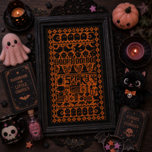 Cute Spooks Pumpkin Orange Cross Stitch Pattern