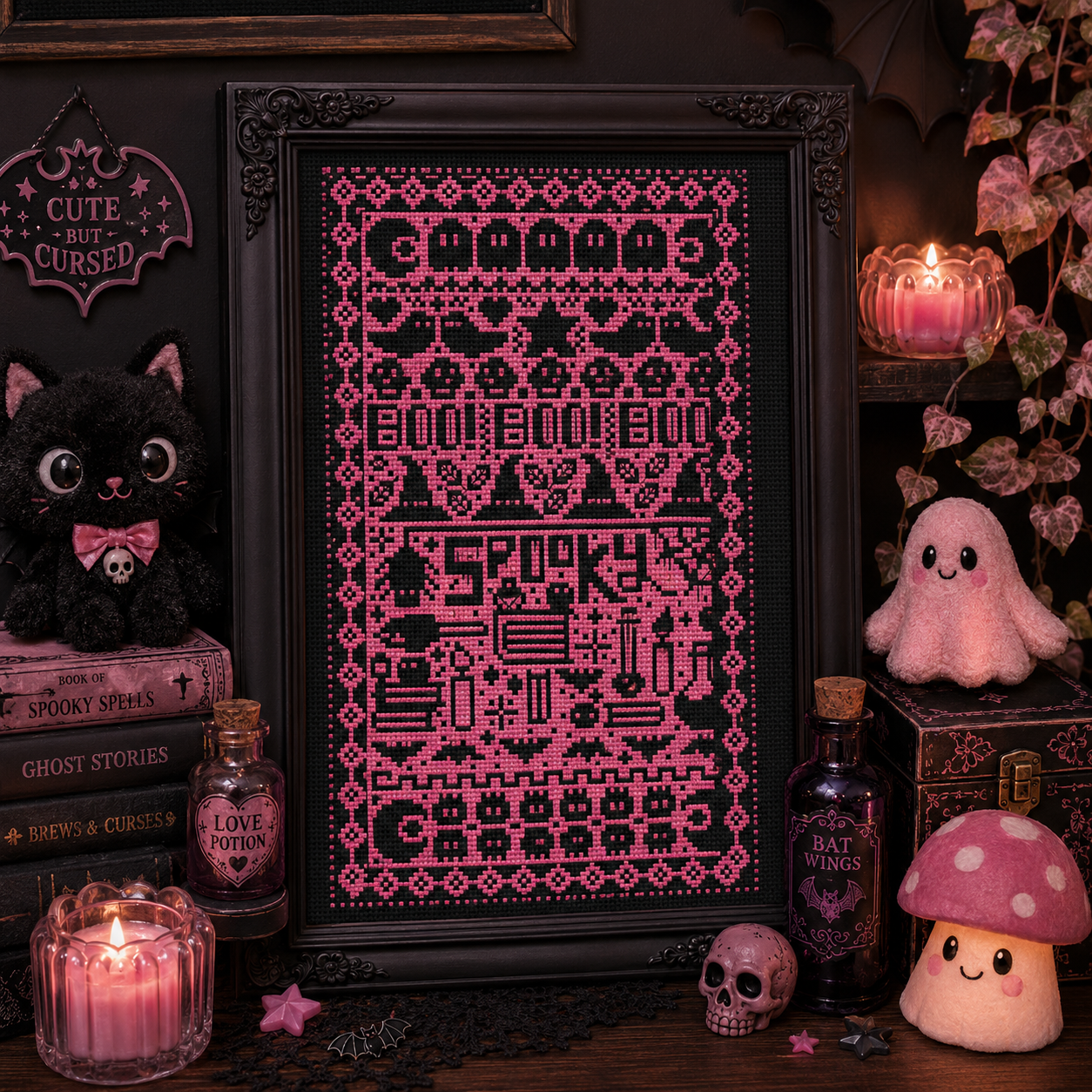 Cute Spooks Punky Pink Cross Stitch Pattern - Image 4