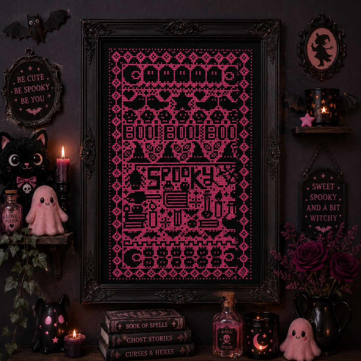 Cute Spooks Punky Pink Cross Stitch Pattern - Image 3