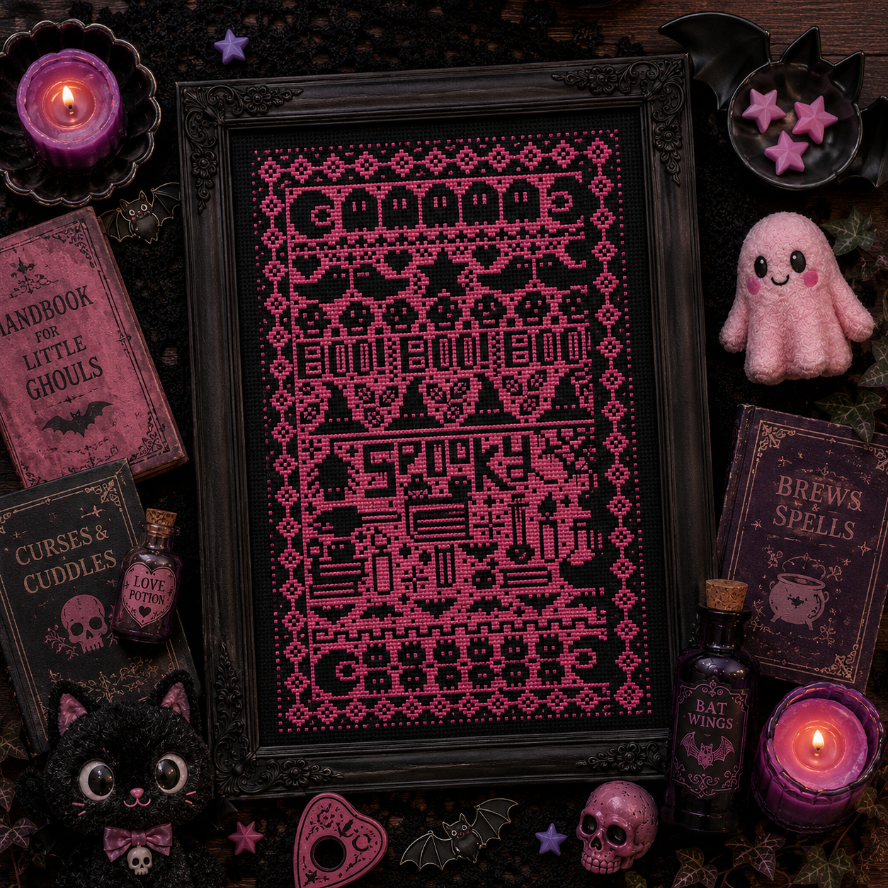 Cute Spooks Punky Pink Cross Stitch Pattern