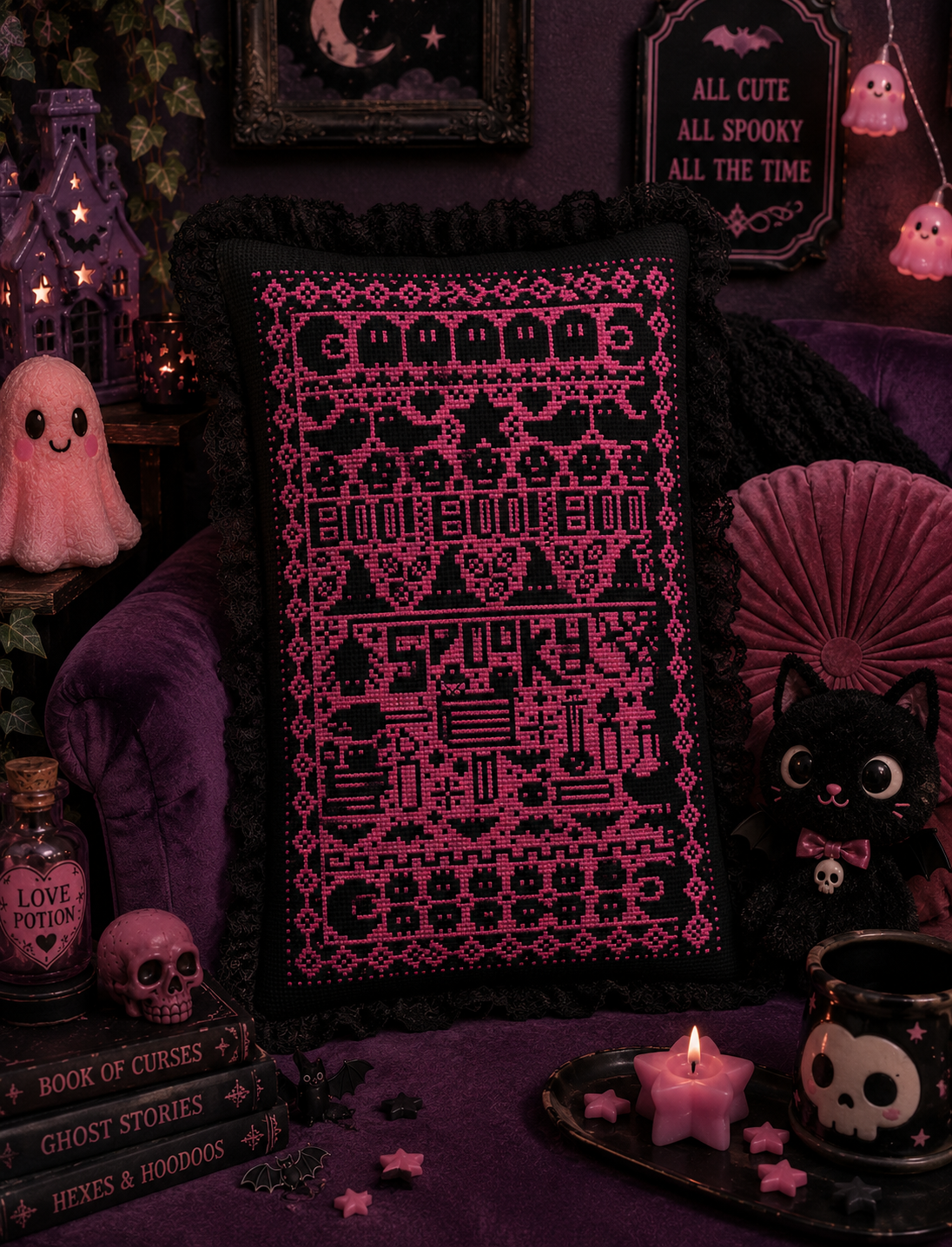 Cute Spooks Punky Pink Cross Stitch Pattern - Image 2