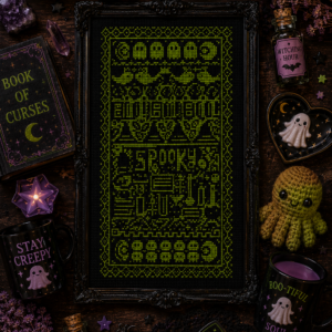 Cute Spooks Sickly Green Cross Stitch Pattern