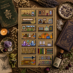Goblins Bookshelf Cross Stitch Pattern