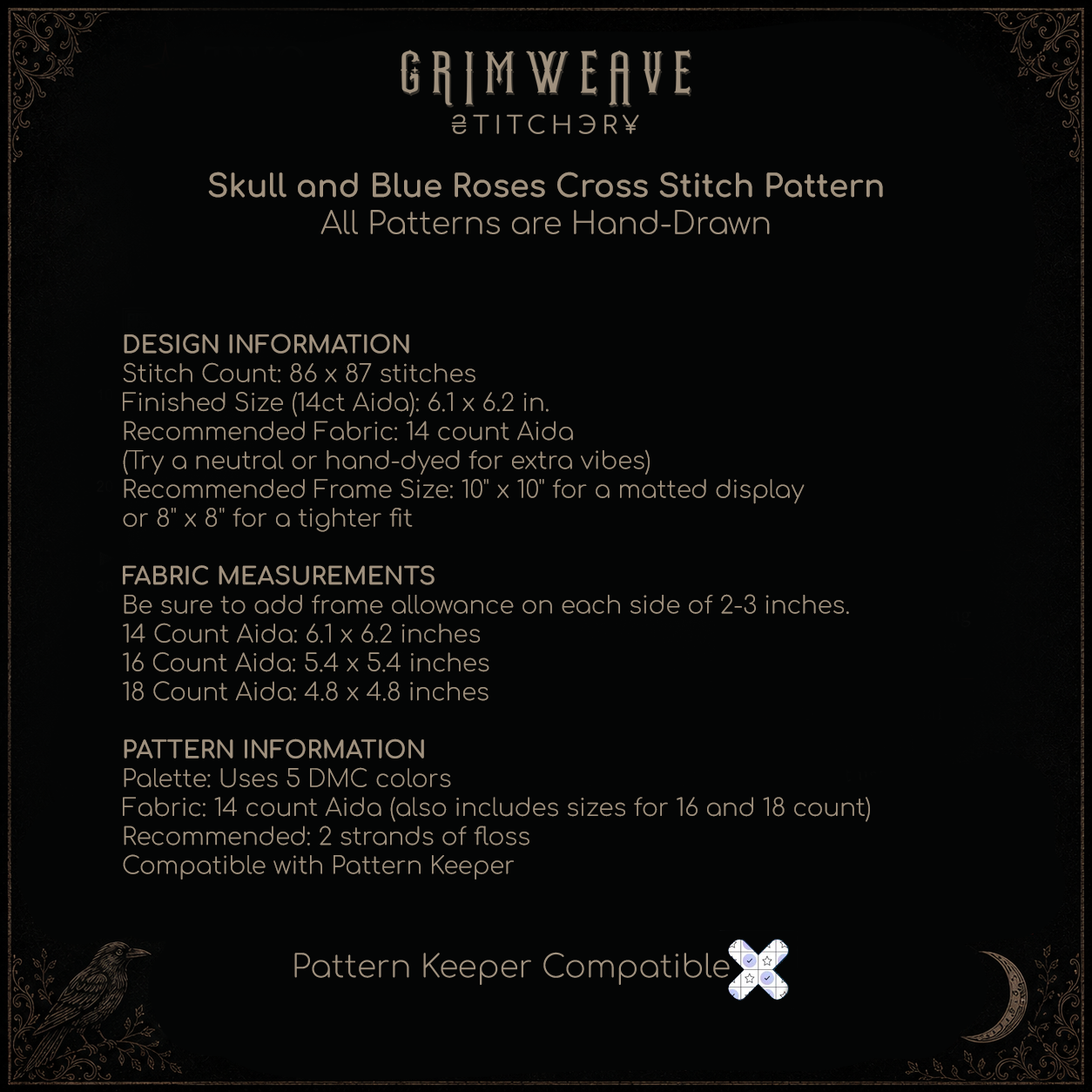 Skulls and Blue Rose Cross Stitch Pattern - Image 5